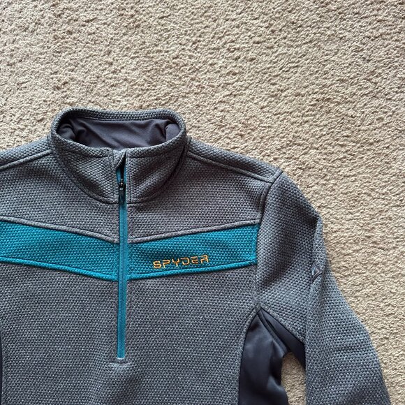 Spyder Sweater Mens Small 1/4 Zip Mock Neck Fleece Grey Long Sleeve - Picture 4 of 11